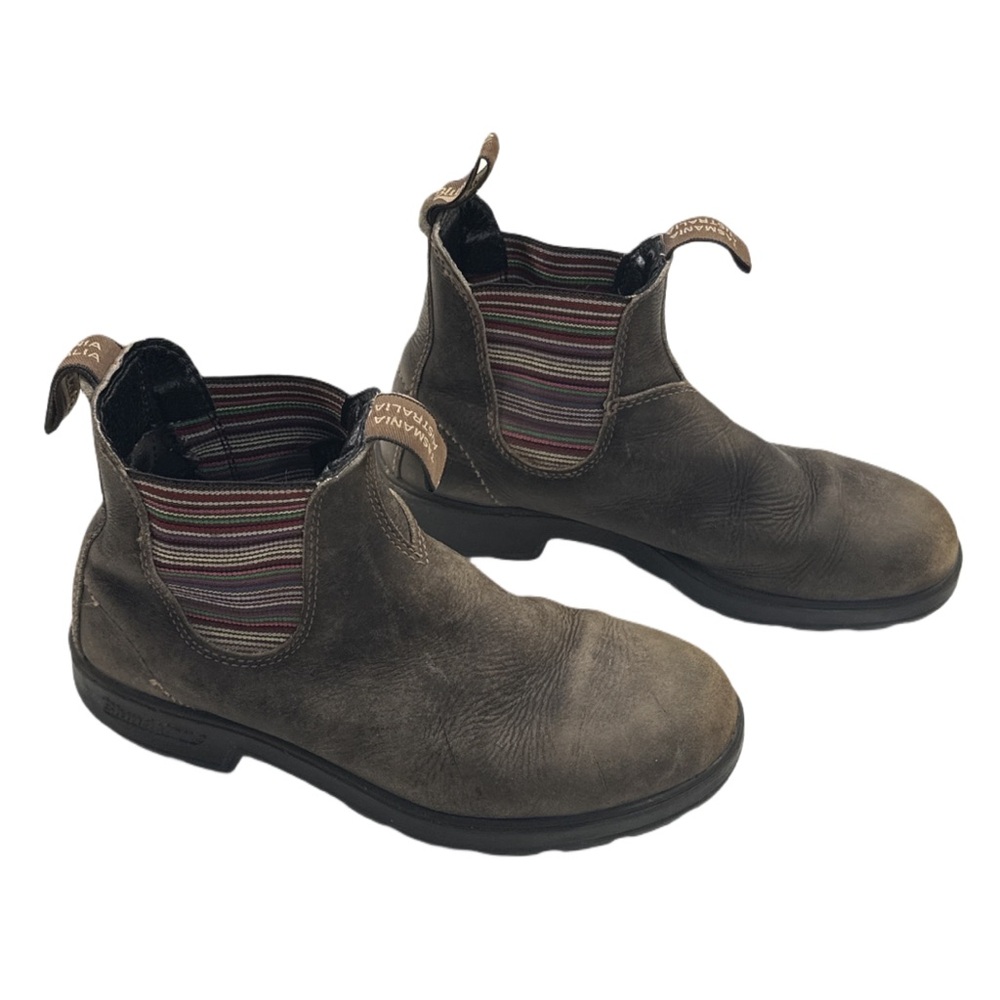 BLUNDSTONE 1409 brown original stout brown boots w/ striped elastic, 5 1/2 US.